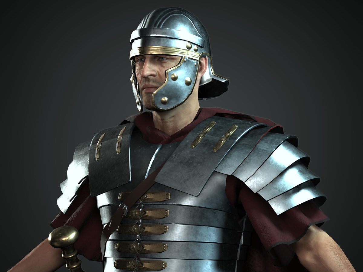 Roman legionary in lorica segmentata armour and helmet